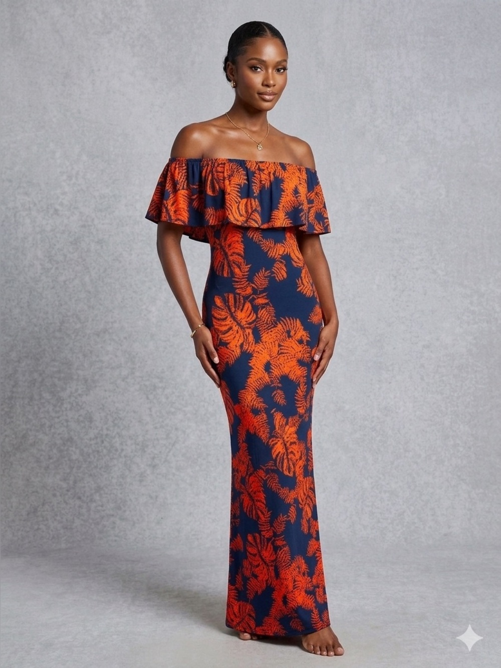BOOHOO Tropical themed Palm Leaf Stretchy dress 8 Maxi party boho casual summer